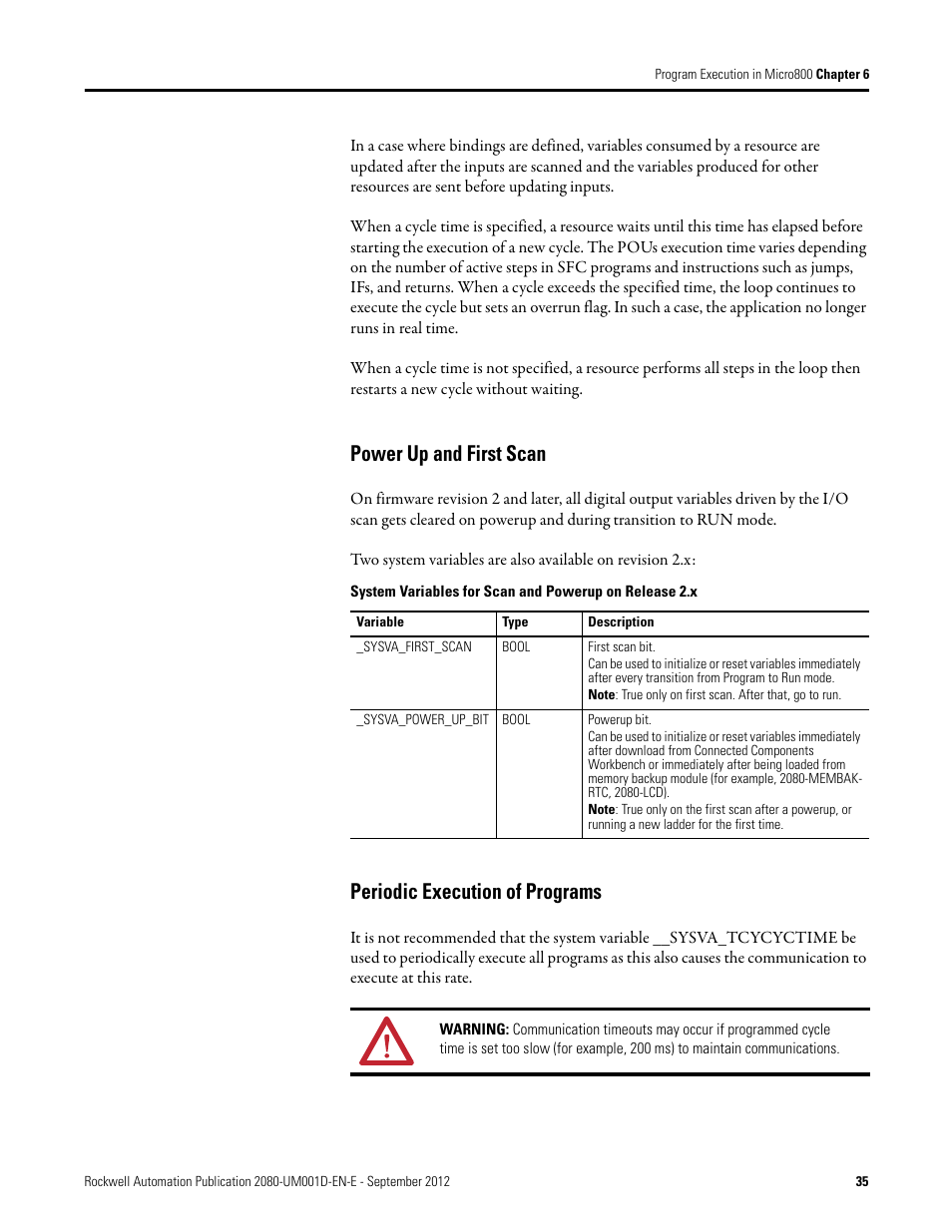 Power up and first scan, Periodic execution of programs | Rockwell Automation 2080-LC10-12DWD Micro810 Programmable Controllers User Manual User Manual | Page 43 / 120