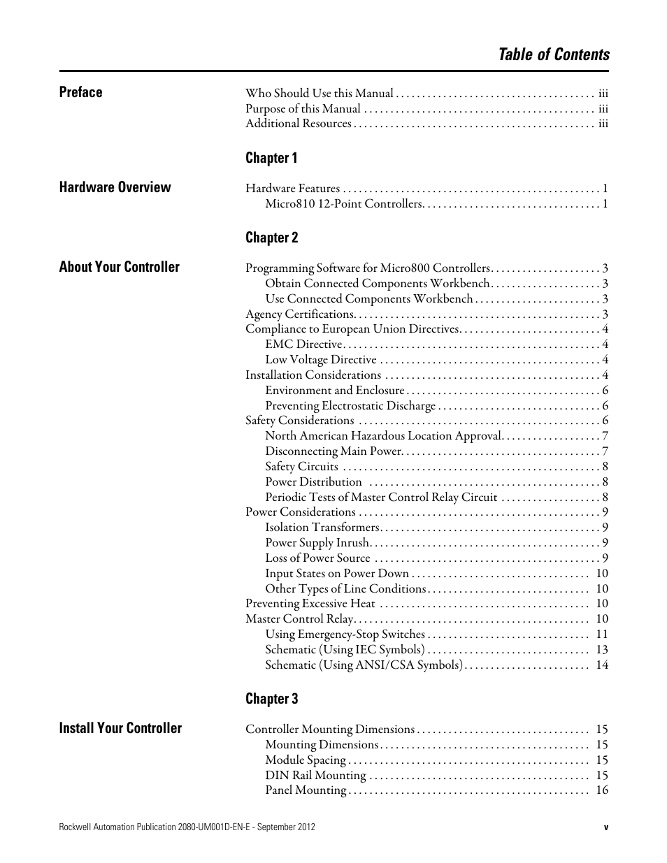 Rockwell Automation 2080-LC10-12DWD Micro810 Programmable Controllers User Manual User Manual | Page 5 / 120