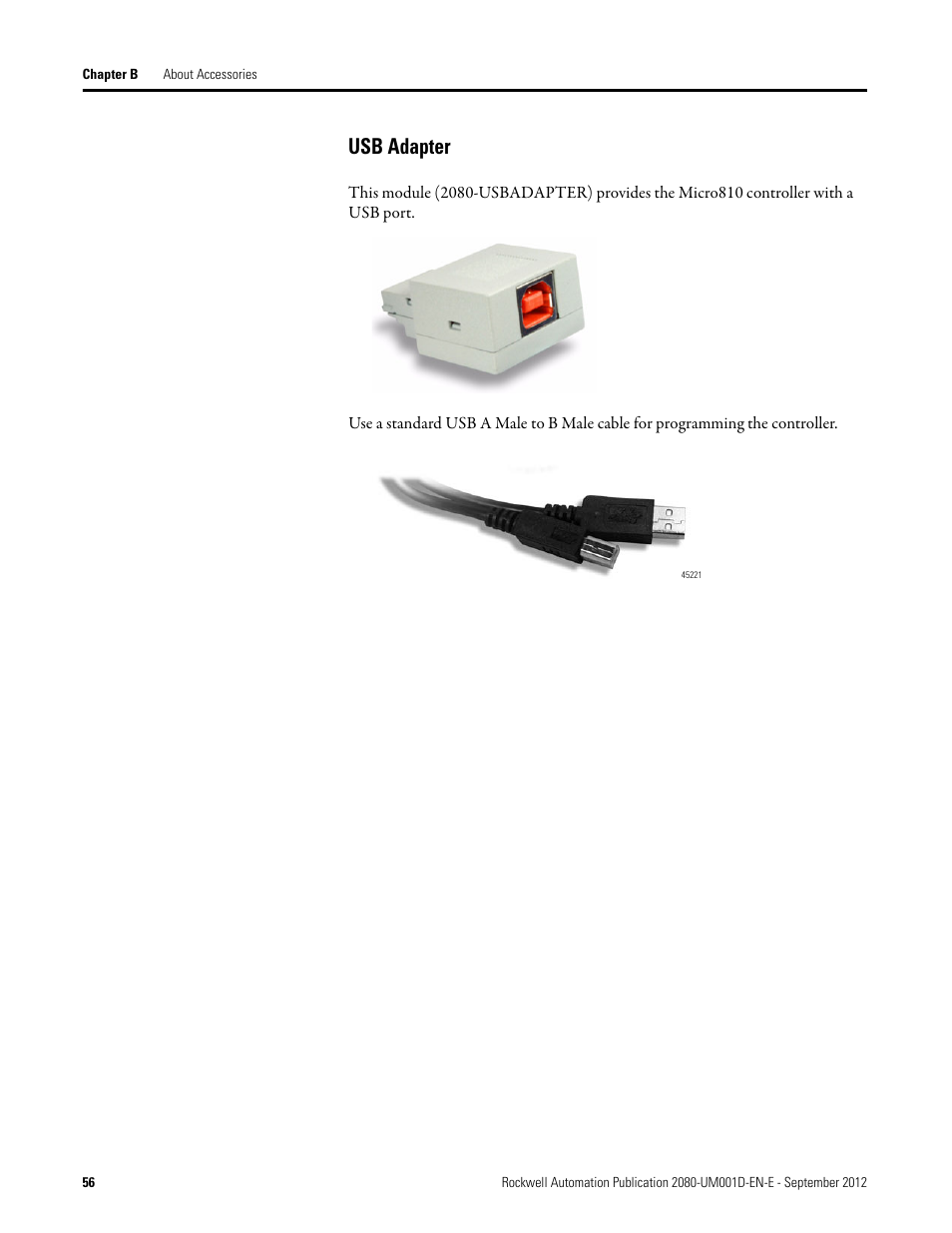 Usb adapter | Rockwell Automation 2080-LC10-12DWD Micro810 Programmable Controllers User Manual User Manual | Page 64 / 120