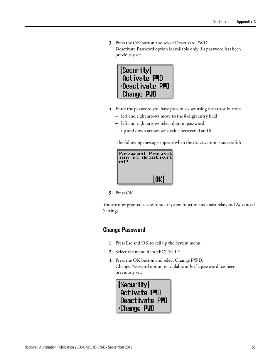 Change password | Rockwell Automation 2080-LC10-12DWD Micro810 Programmable Controllers User Manual User Manual | Page 67 / 120