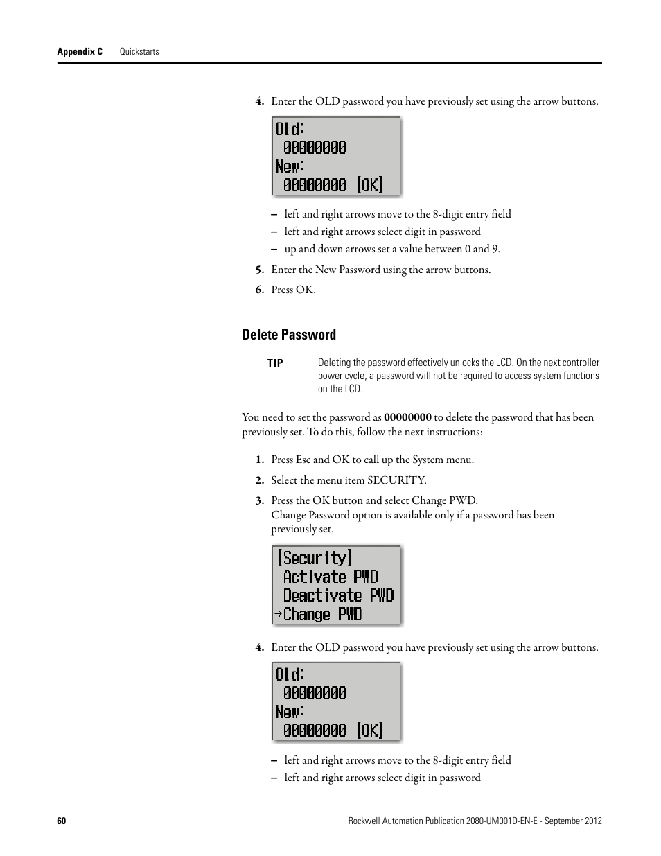 Delete password | Rockwell Automation 2080-LC10-12DWD Micro810 Programmable Controllers User Manual User Manual | Page 68 / 120