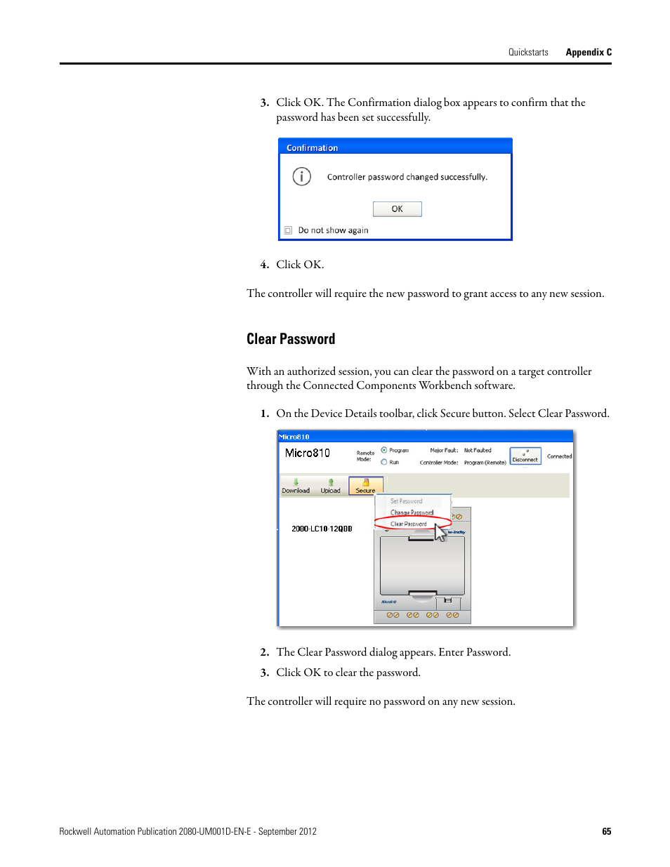 Clear password | Rockwell Automation 2080-LC10-12DWD Micro810 Programmable Controllers User Manual User Manual | Page 73 / 120