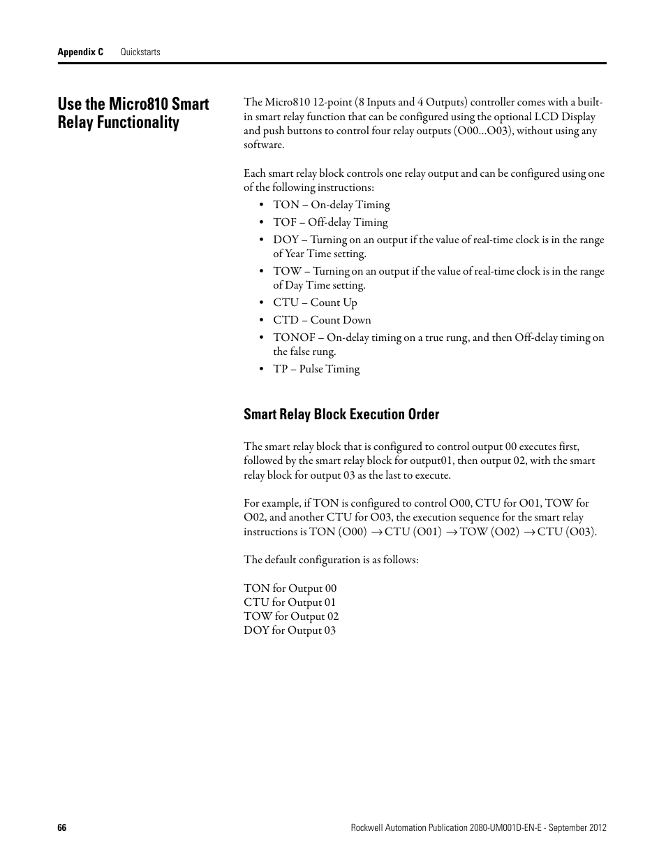 Use the micro810 smart relay functionality, Smart relay block execution order | Rockwell Automation 2080-LC10-12DWD Micro810 Programmable Controllers User Manual User Manual | Page 74 / 120