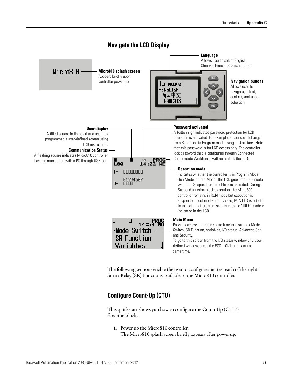 Navigate the lcd display, Configure count-up (ctu), Navigate the lcd display configure count-up (ctu) | Rockwell Automation 2080-LC10-12DWD Micro810 Programmable Controllers User Manual User Manual | Page 75 / 120