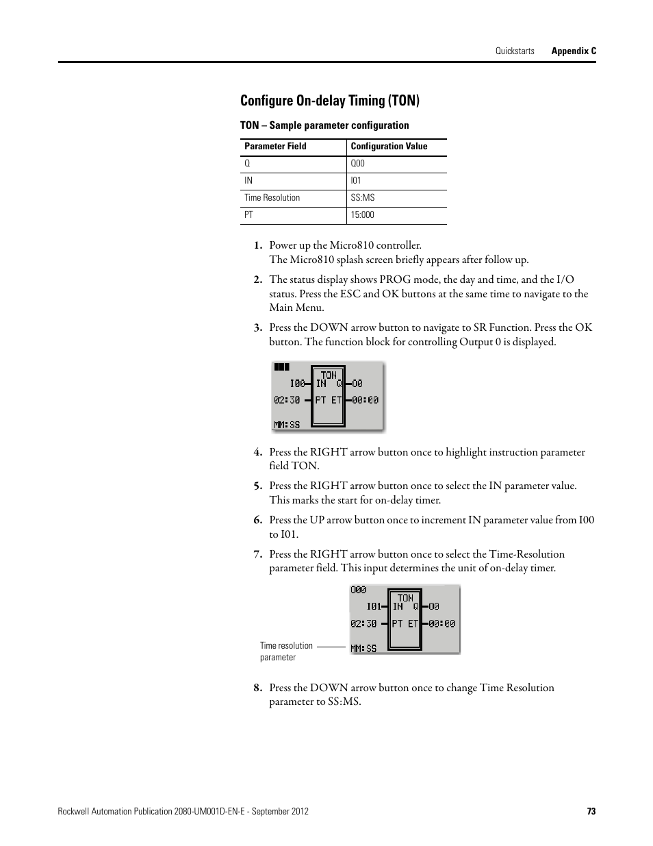 Configure on-delay timing (ton) | Rockwell Automation 2080-LC10-12DWD Micro810 Programmable Controllers User Manual User Manual | Page 81 / 120