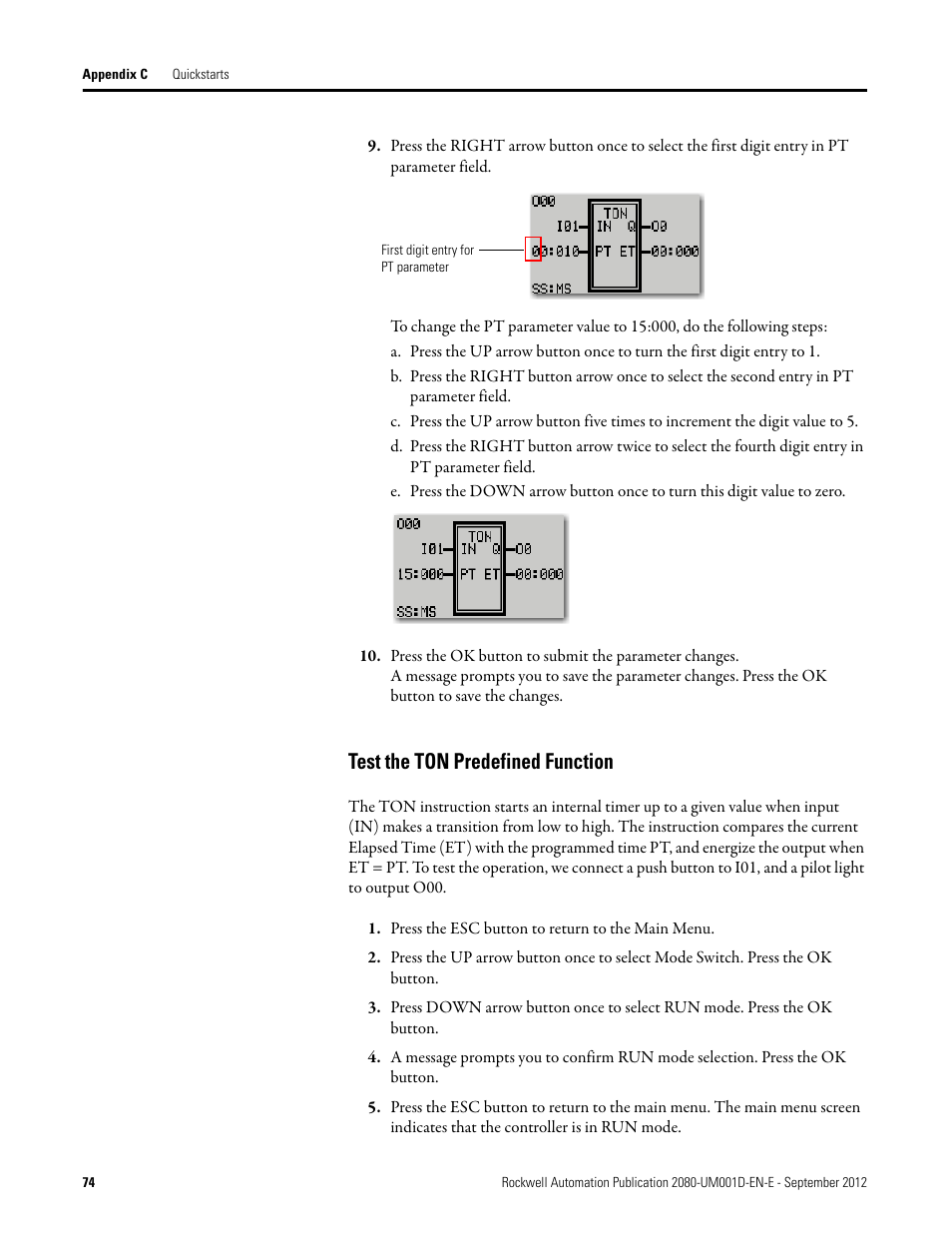 Test the ton predefined function | Rockwell Automation 2080-LC10-12DWD Micro810 Programmable Controllers User Manual User Manual | Page 82 / 120