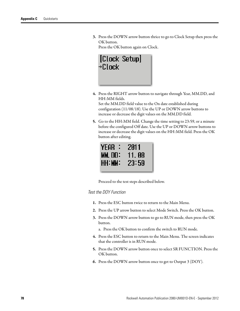 Test the doy function | Rockwell Automation 2080-LC10-12DWD Micro810 Programmable Controllers User Manual User Manual | Page 86 / 120