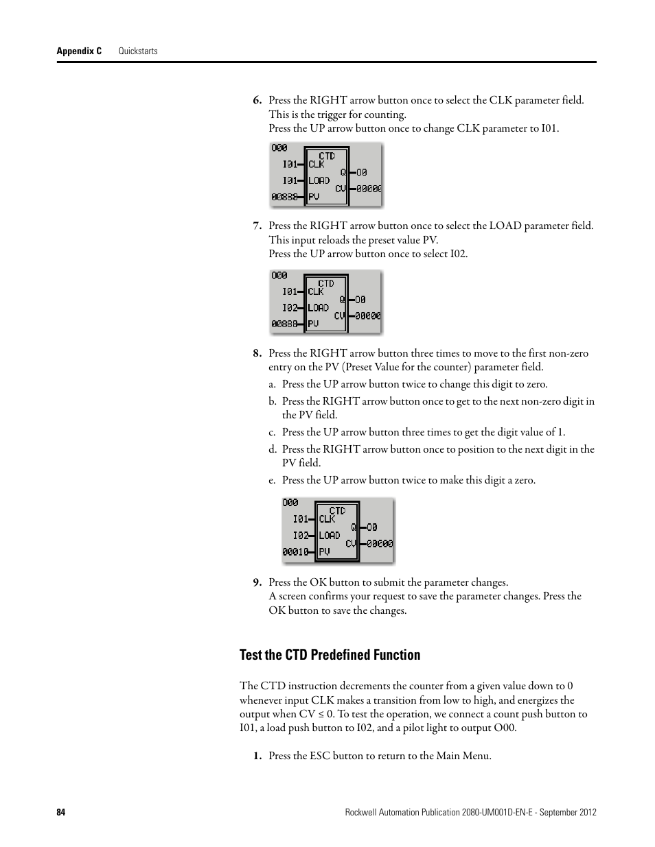 Test the ctd predefined function | Rockwell Automation 2080-LC10-12DWD Micro810 Programmable Controllers User Manual User Manual | Page 92 / 120