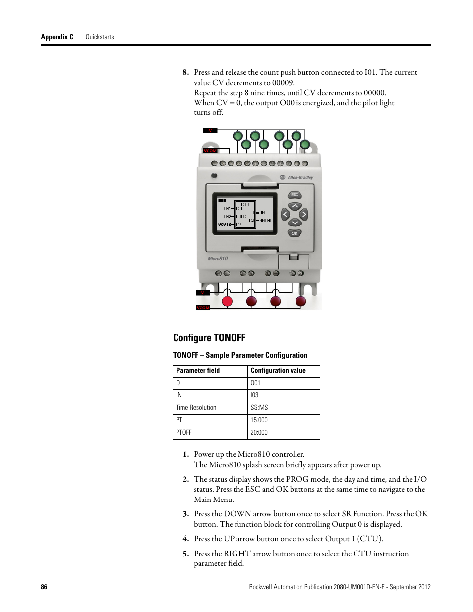 Configure tonoff | Rockwell Automation 2080-LC10-12DWD Micro810 Programmable Controllers User Manual User Manual | Page 94 / 120