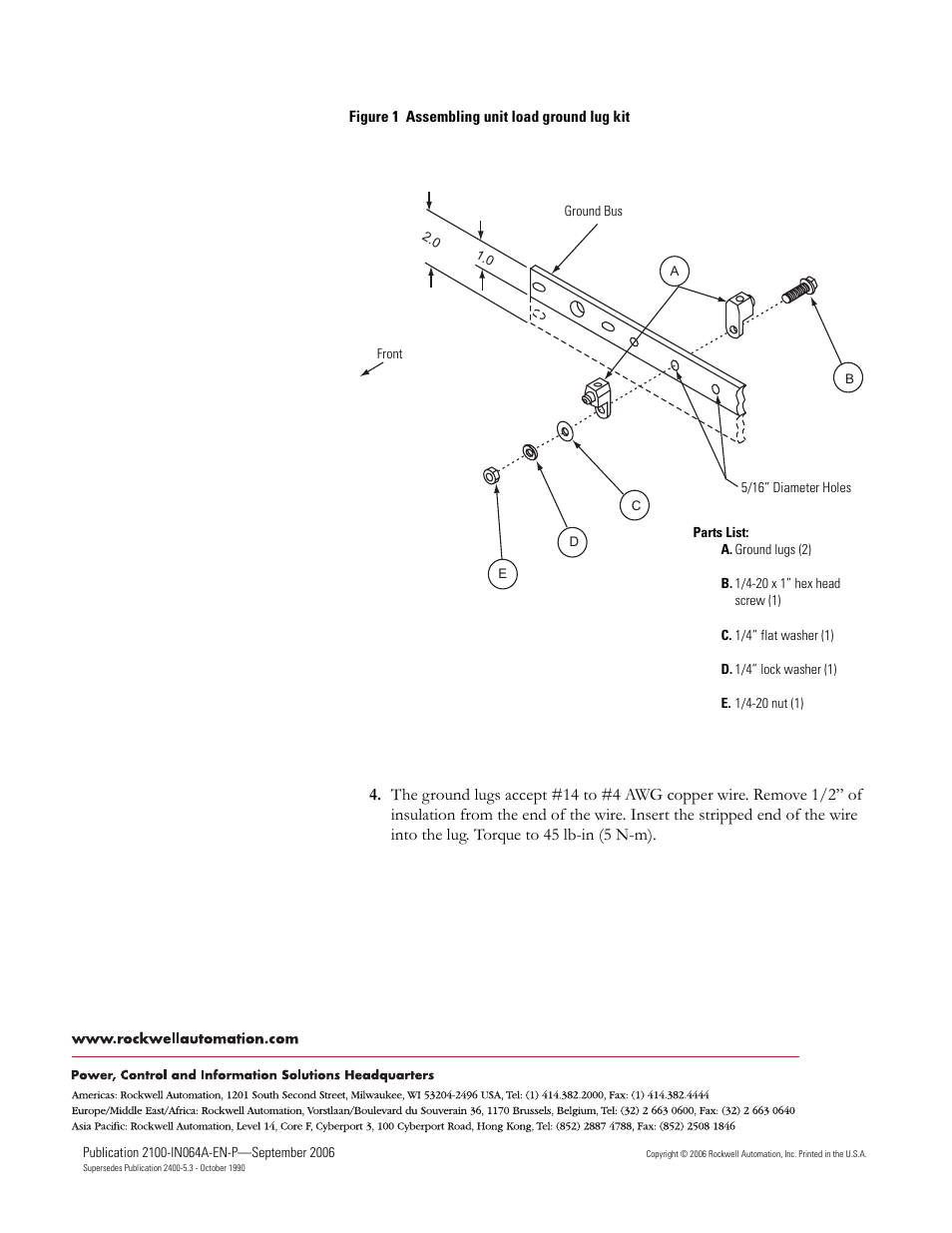 Rockwell Automation 2100 CENTERLINE MCC Installing Unit Load Ground Lugs User Manual | Page 2 / 2
