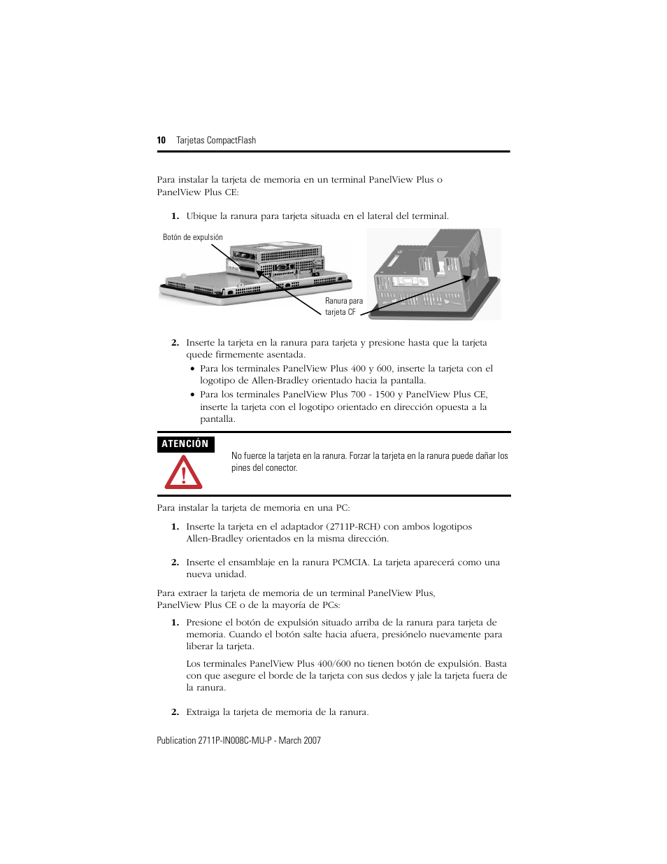 Rockwell Automation 2711P-RCH Compact Flash Cards User Manual | Page 10 / 16