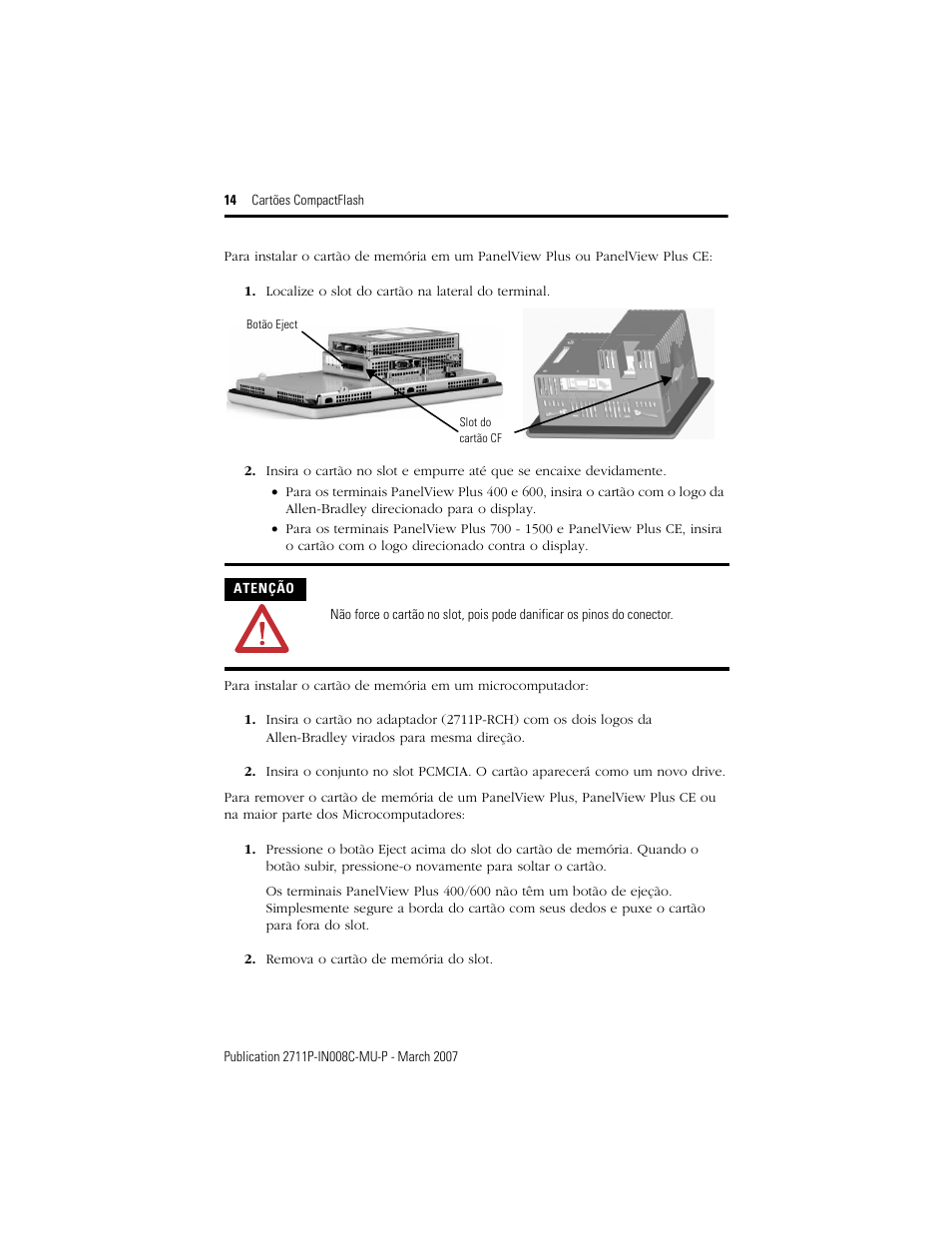 Rockwell Automation 2711P-RCH Compact Flash Cards User Manual | Page 14 / 16