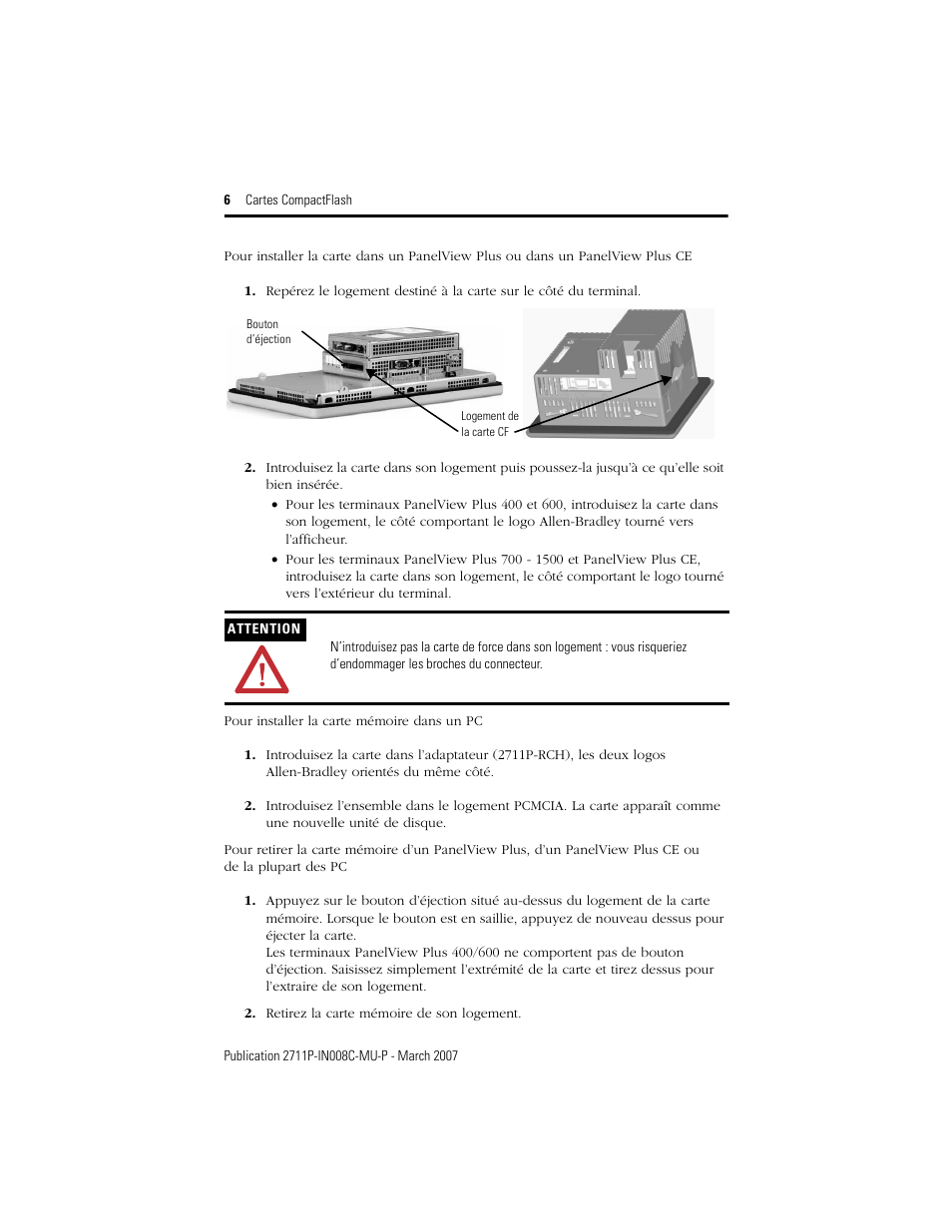 Rockwell Automation 2711P-RCH Compact Flash Cards User Manual | Page 6 / 16