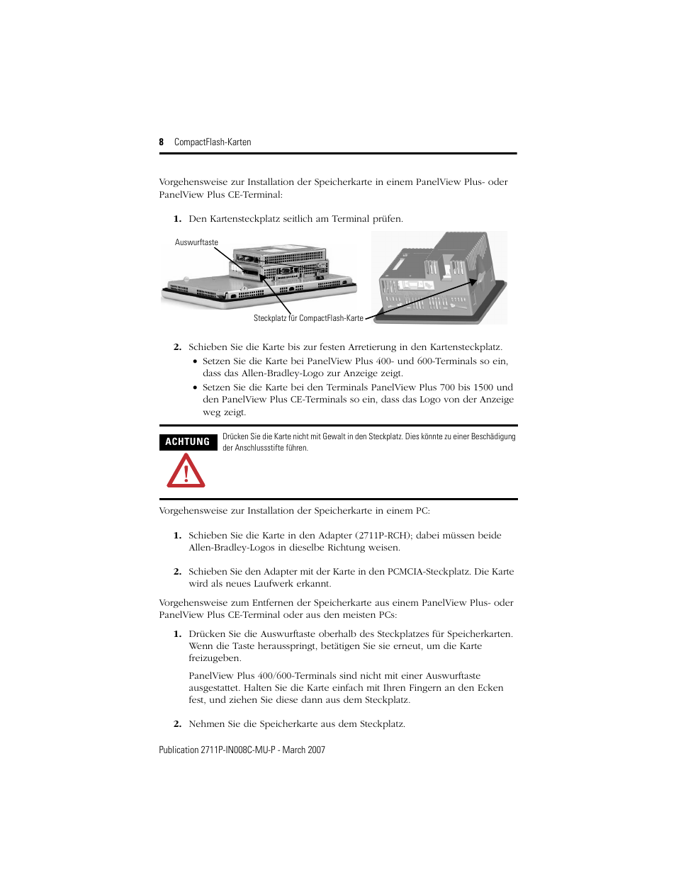 Rockwell Automation 2711P-RCH Compact Flash Cards User Manual | Page 8 / 16