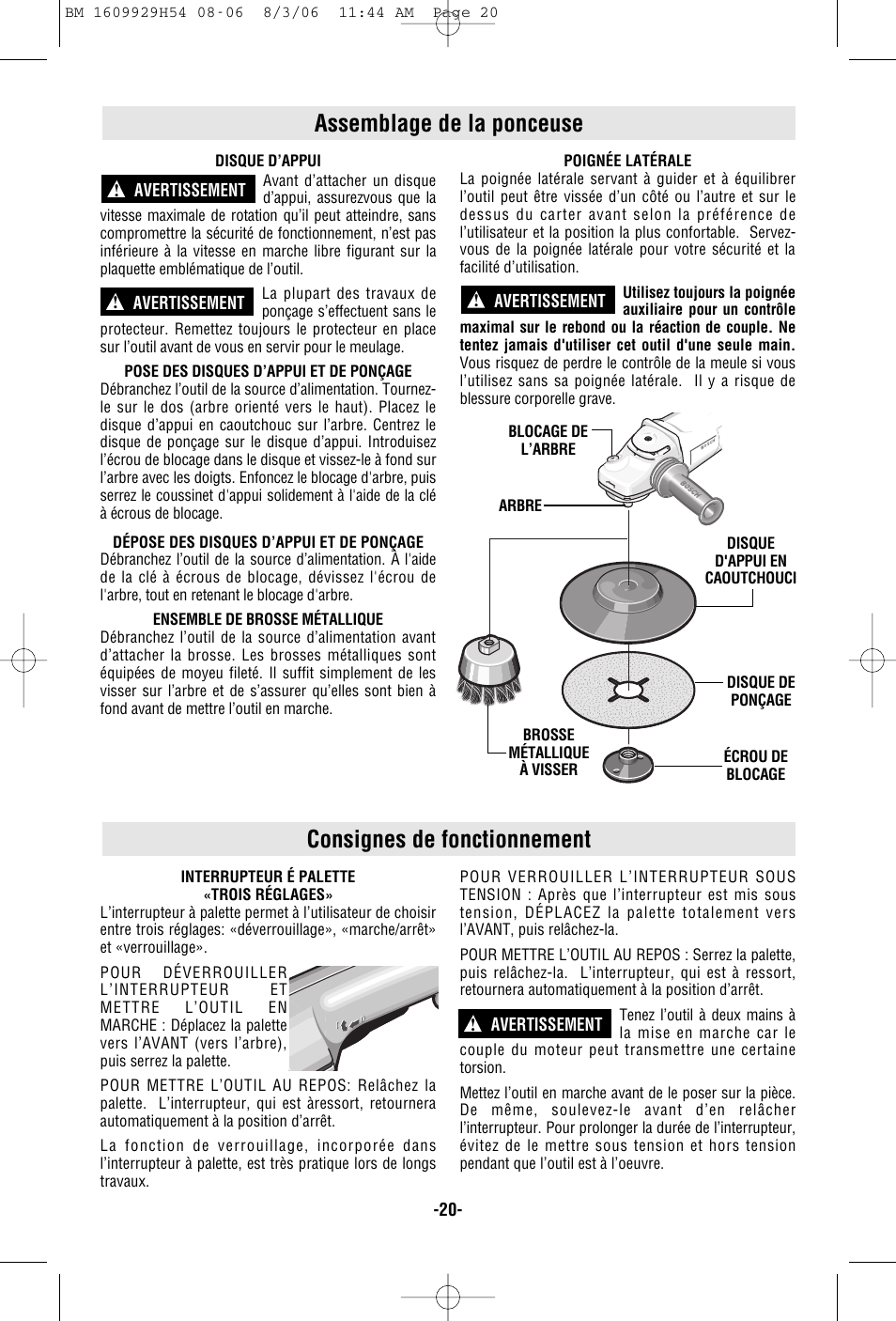 Consignes de fonctionnement, Assemblage de la ponceuse | Bosch 1894-6 User Manual | Page 20 / 36