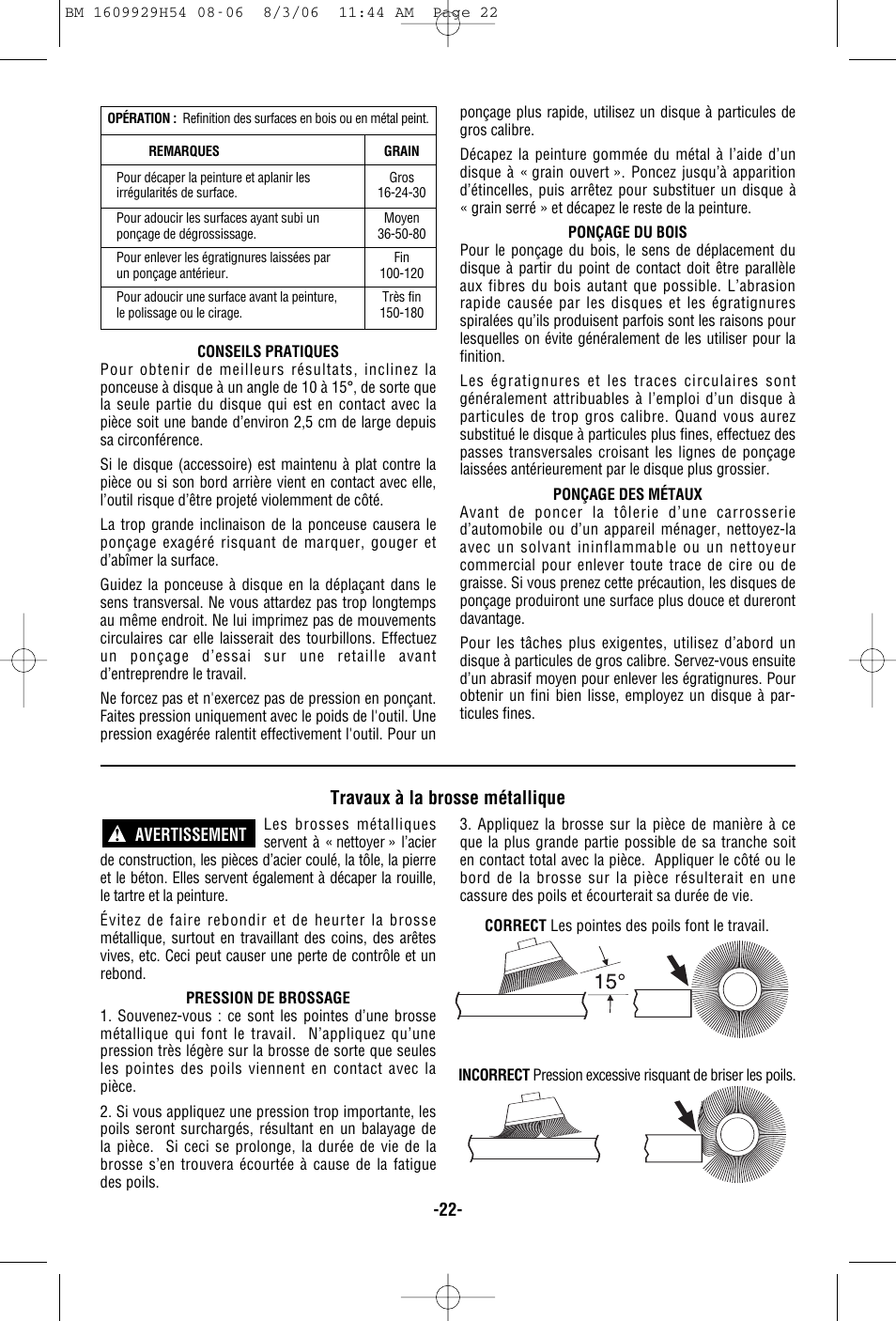 Travaux à la brosse métallique | Bosch 1894-6 User Manual | Page 22 / 36