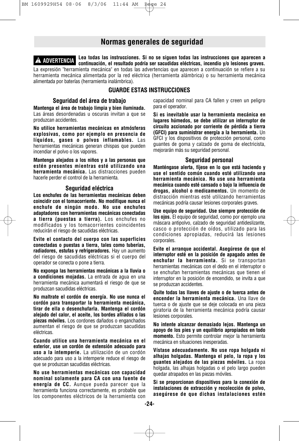 Normas generales de seguridad | Bosch 1894-6 User Manual | Page 24 / 36