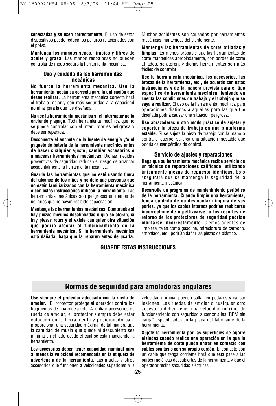 Normas de seguridad para amoladoras angulares | Bosch 1894-6 User Manual | Page 25 / 36