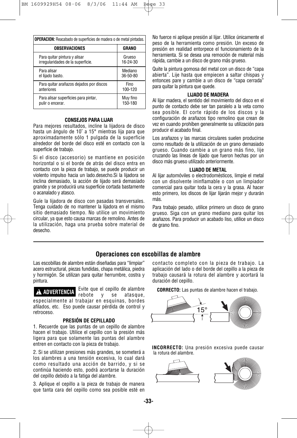 Operaciones con escobillas de alambre | Bosch 1894-6 User Manual | Page 33 / 36