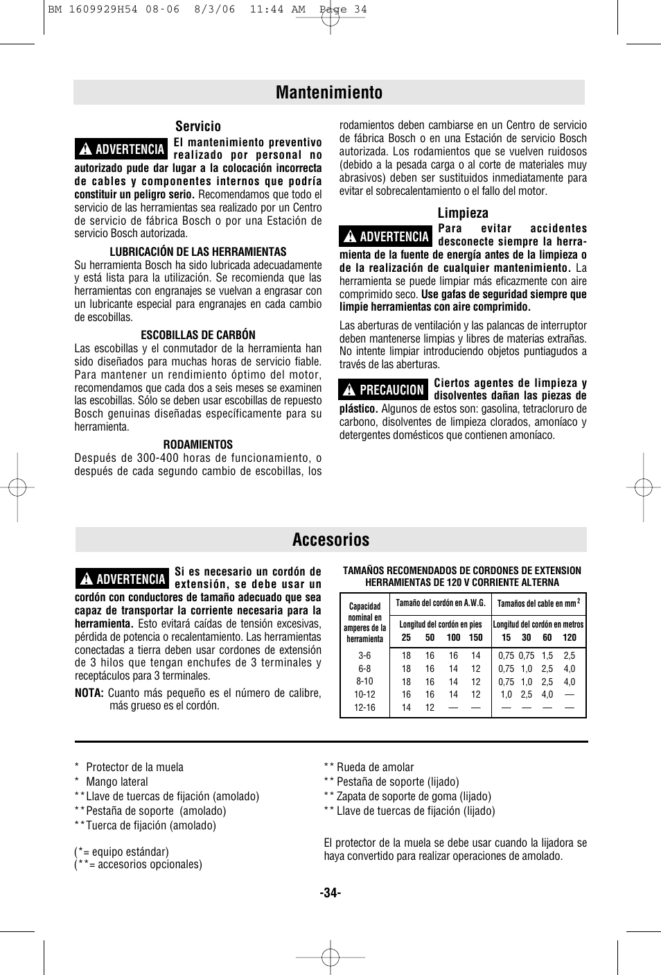 Mantenimiento, Accesorios, Servicio | Limpieza | Bosch 1894-6 User Manual | Page 34 / 36