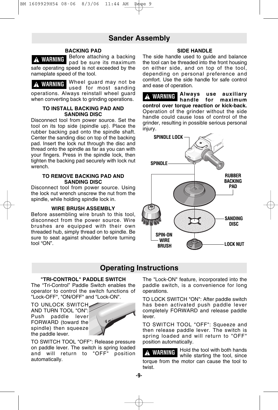 Operating instructions, Sander assembly | Bosch 1894-6 User Manual | Page 9 / 36