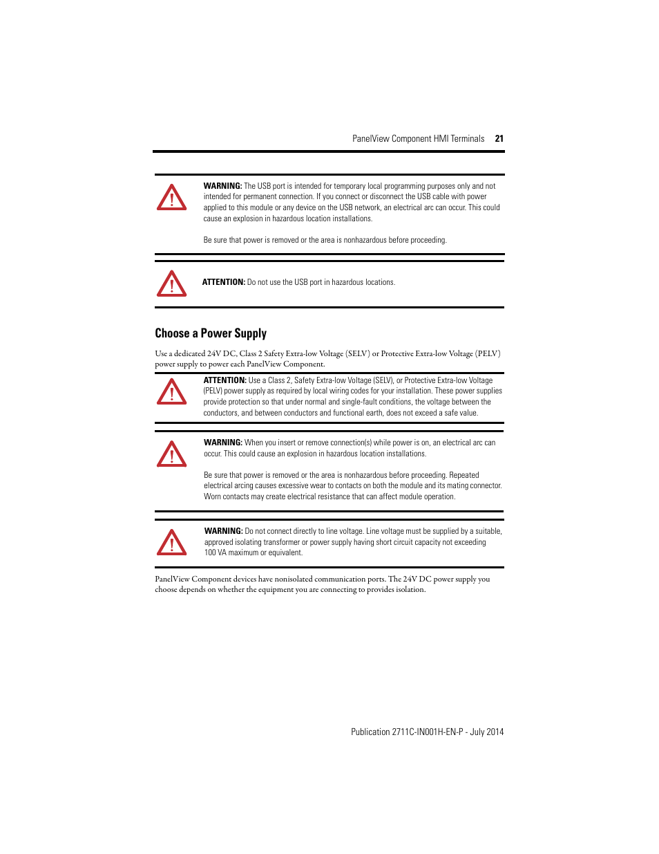 Choose a power supply | Rockwell Automation 2711C-xxxx PanelView Component HMI Terminals Installation Instructions User Manual | Page 21 / 36