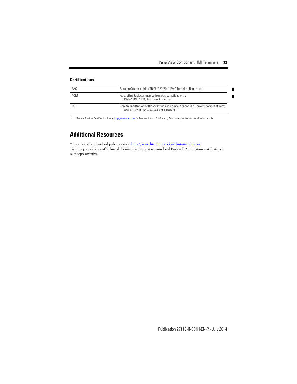Additional resources | Rockwell Automation 2711C-xxxx PanelView Component HMI Terminals Installation Instructions User Manual | Page 33 / 36