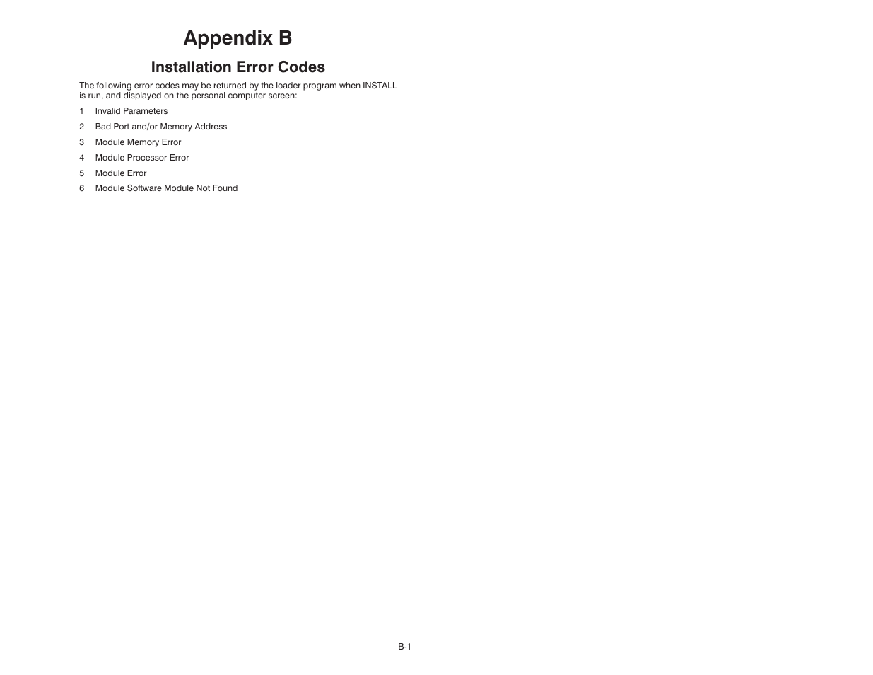 B installation error codes, Appendix b | Rockwell Automation 57C445 AutoMax PC Link Interface Module User Manual | Page 29 / 52