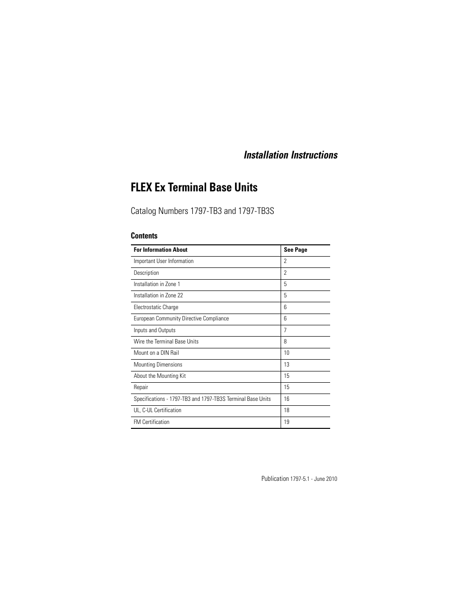 Rockwell Automation 1797-TB3S FLEX Ex Terminal Base User Manual | 20 pages