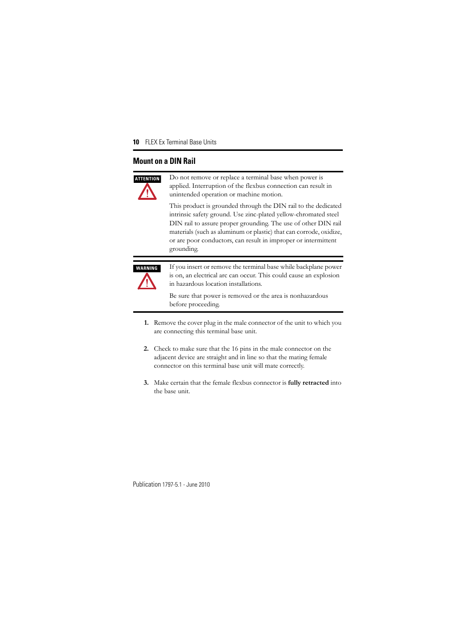 Mount on a din rail | Rockwell Automation 1797-TB3S FLEX Ex Terminal Base User Manual | Page 10 / 20