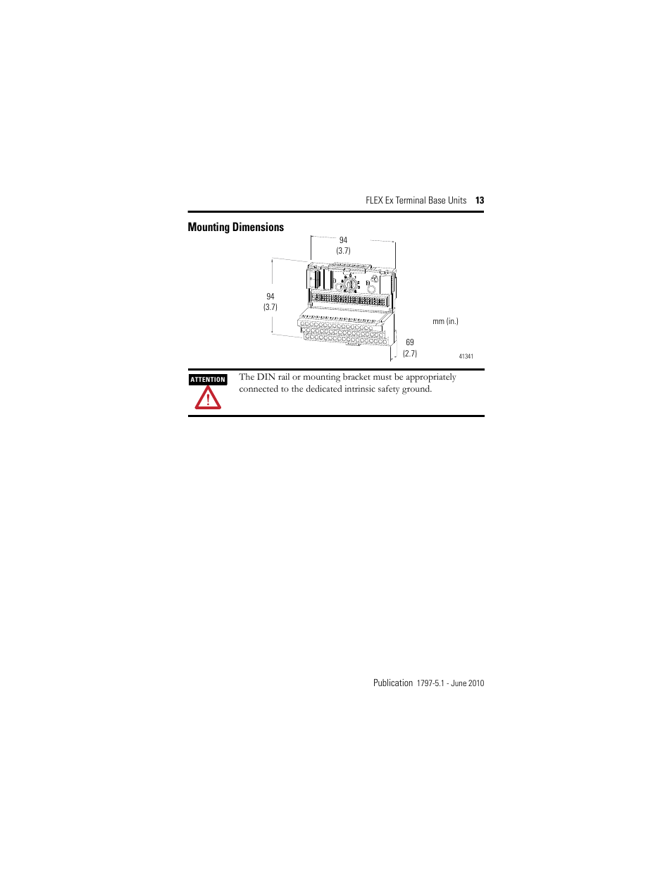 Mounting dimensions | Rockwell Automation 1797-TB3S FLEX Ex Terminal Base User Manual | Page 13 / 20