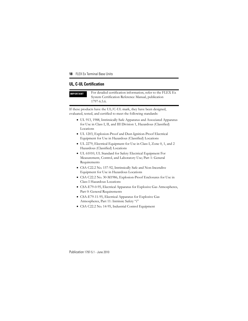 Ul, c-ul certification | Rockwell Automation 1797-TB3S FLEX Ex Terminal Base User Manual | Page 18 / 20