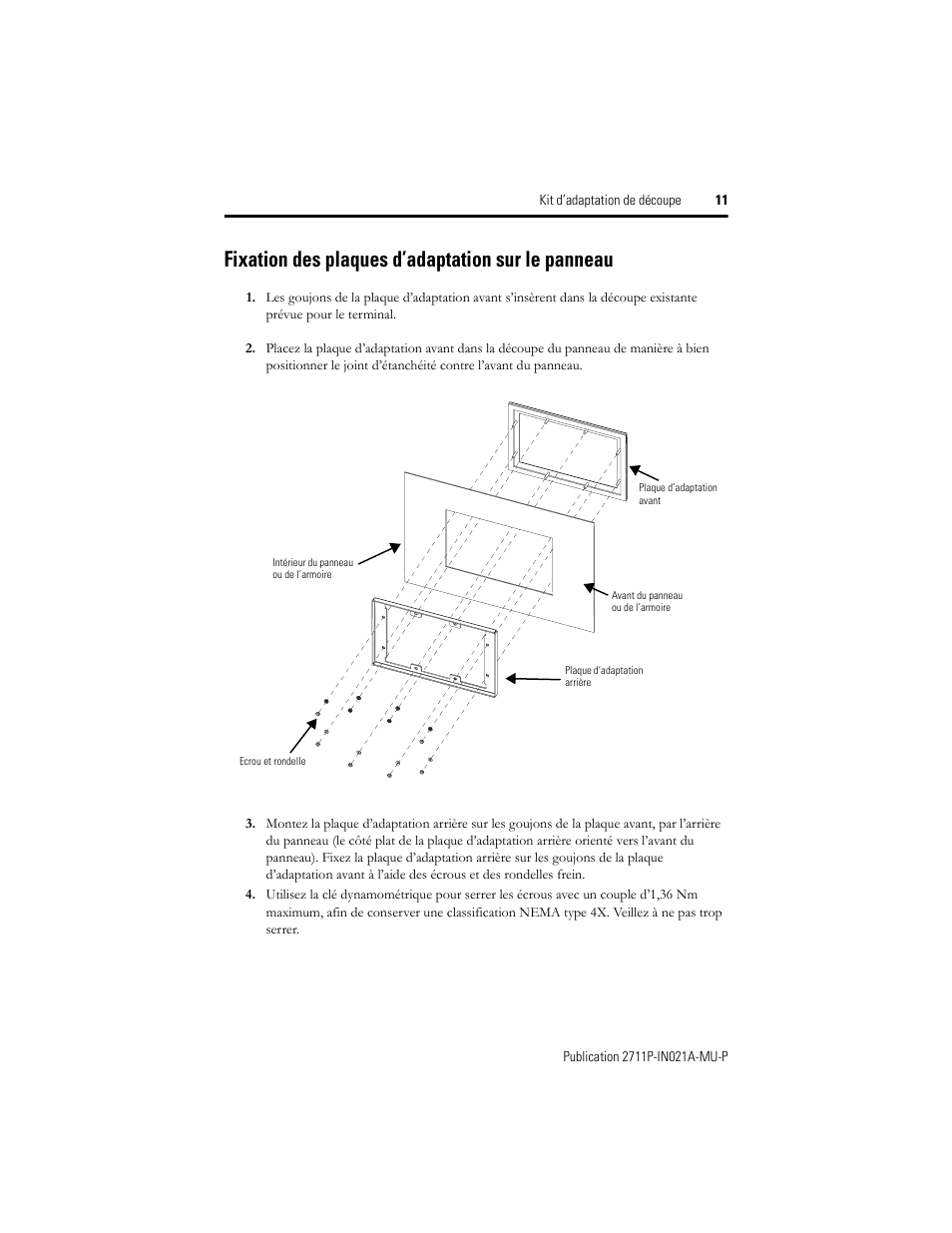 Fixation des plaques d’adaptation sur le panneau | Rockwell Automation 2711P-RAK6 Cutout Adapter Kit for PVPlus 600 Keypad or Keypad Touch Terminals User Manual | Page 11 / 40