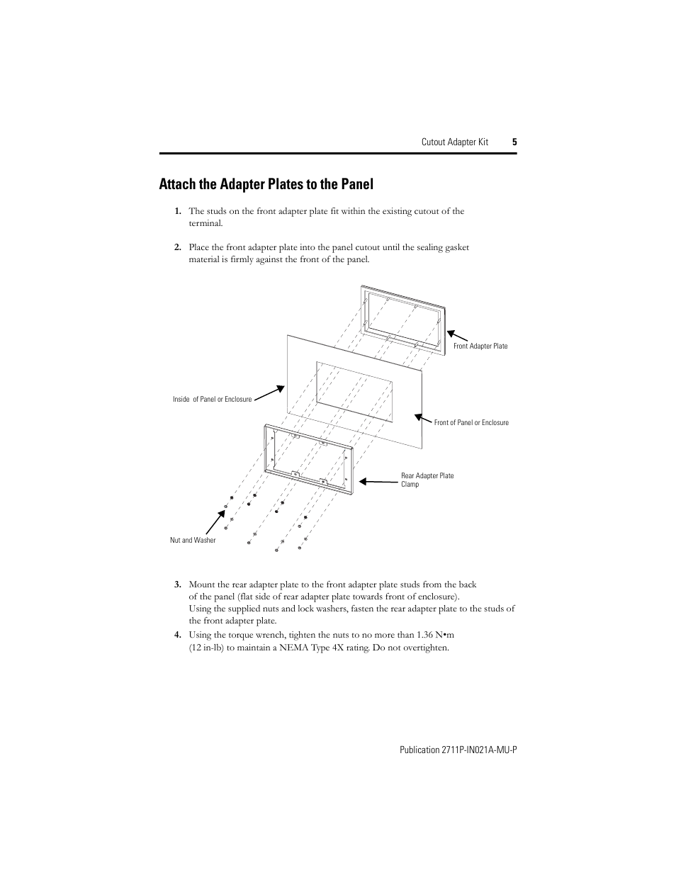 Attach the adapter plates to the panel | Rockwell Automation 2711P-RAK6 Cutout Adapter Kit for PVPlus 600 Keypad or Keypad Touch Terminals User Manual | Page 5 / 40