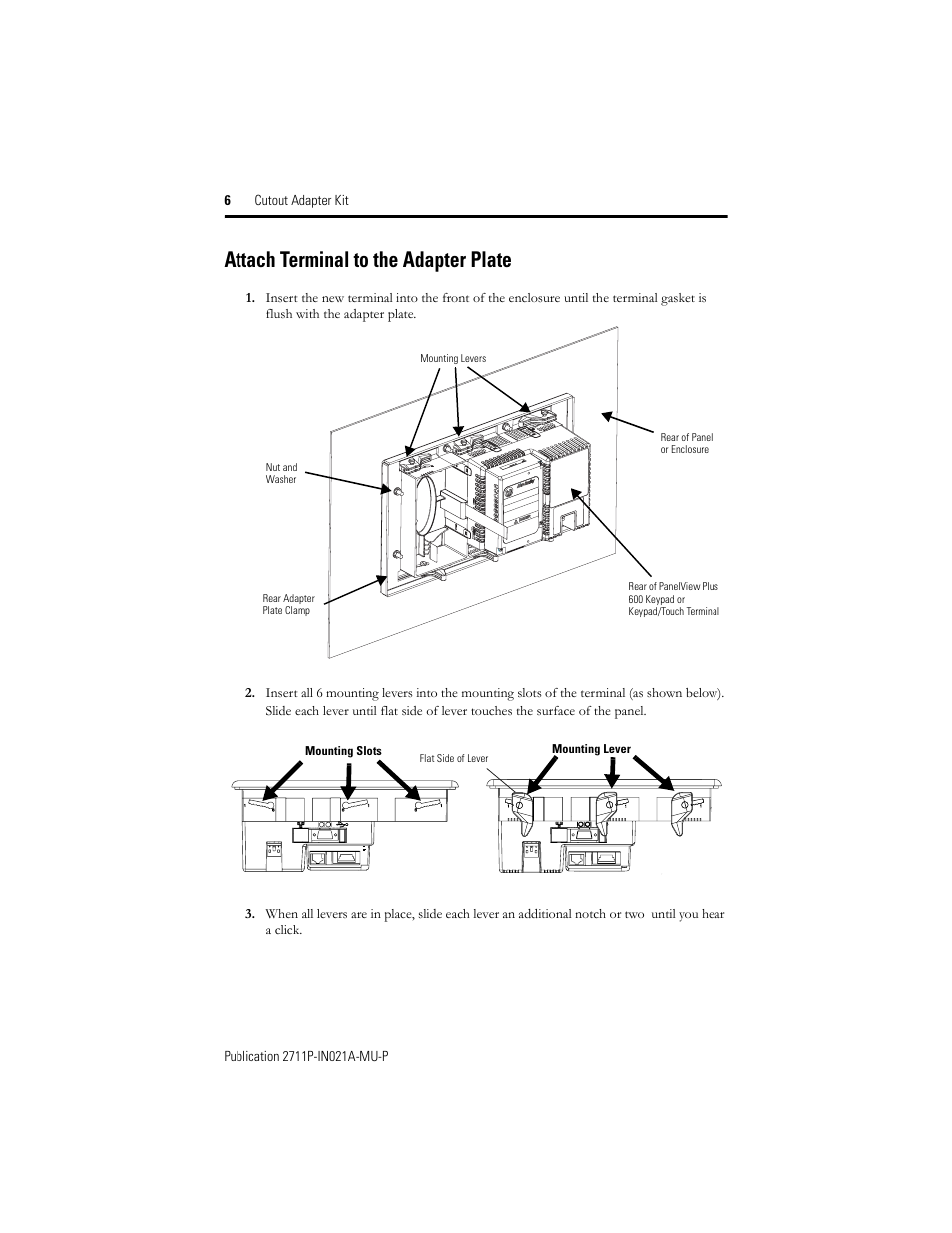 Attach terminal to the adapter plate | Rockwell Automation 2711P-RAK6 Cutout Adapter Kit for PVPlus 600 Keypad or Keypad Touch Terminals User Manual | Page 6 / 40