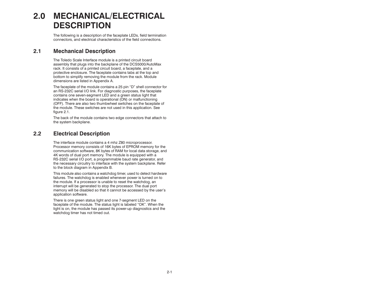 0 mechanical/electrical description, 1 mechanical description, 2 electrical description | Rockwell Automation 57C428 Toledo Scale Interface Module User Manual | Page 9 / 42