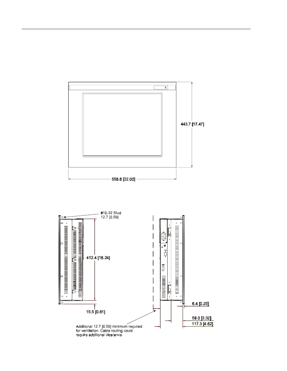 Dimensions | Rockwell Automation 6185-E 20 Inch Flat Panel Monitor Installation User Manual | Page 8 / 33
