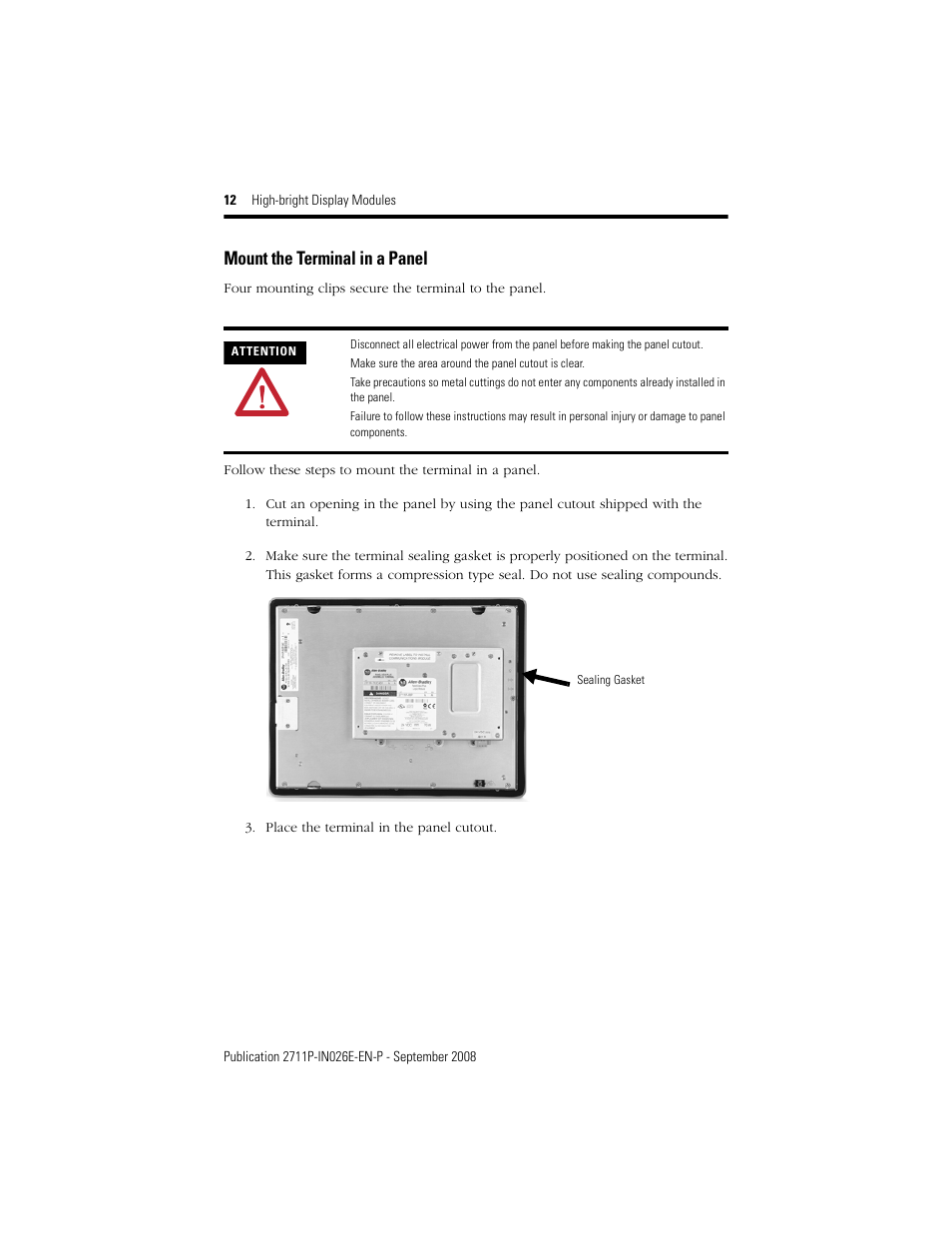 Mount the terminal in a panel | Rockwell Automation 2711P-RDT12H High-bright Display Module User Manual | Page 12 / 28