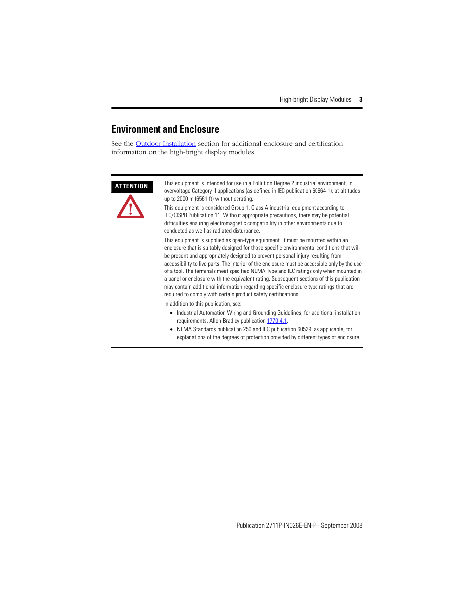 Environment and enclosure | Rockwell Automation 2711P-RDT12H High-bright Display Module User Manual | Page 3 / 28