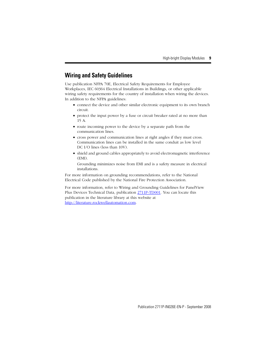 Wiring and safety guidelines | Rockwell Automation 2711P-RDT12H High-bright Display Module User Manual | Page 9 / 28