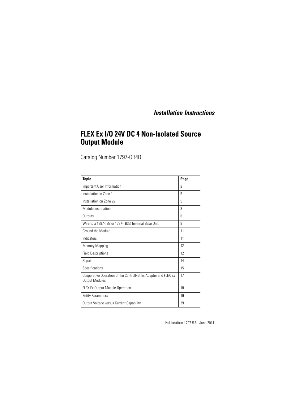 Rockwell Automation 1797-OB4D FLEX Ex 24V DC Nonisolated Source 4 Output Module User Manual | 30 pages