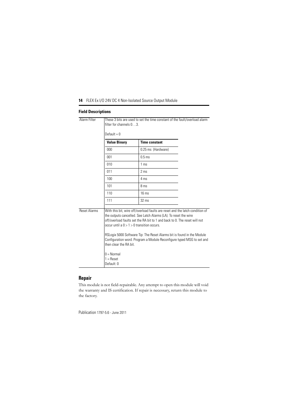 Repair | Rockwell Automation 1797-OB4D FLEX Ex 24V DC Nonisolated Source 4 Output Module User Manual | Page 14 / 30