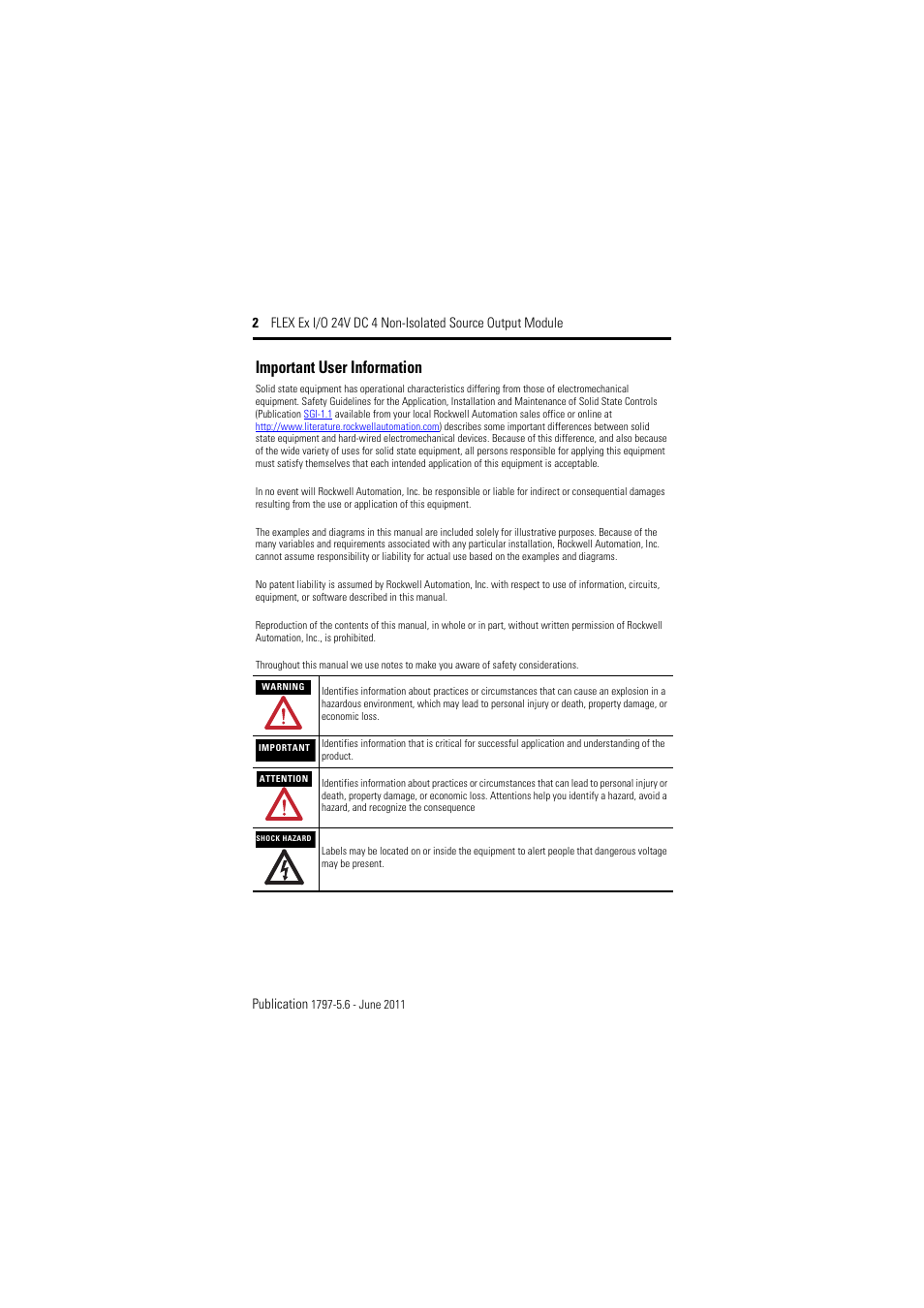 Important user information | Rockwell Automation 1797-OB4D FLEX Ex 24V DC Nonisolated Source 4 Output Module User Manual | Page 2 / 30