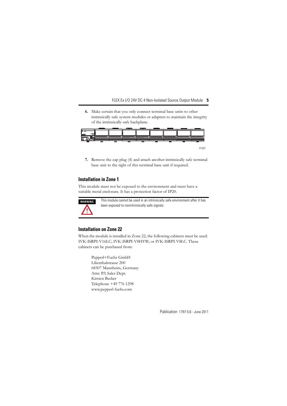Installation in zone 1, Installation on zone 22 | Rockwell Automation 1797-OB4D FLEX Ex 24V DC Nonisolated Source 4 Output Module User Manual | Page 5 / 30