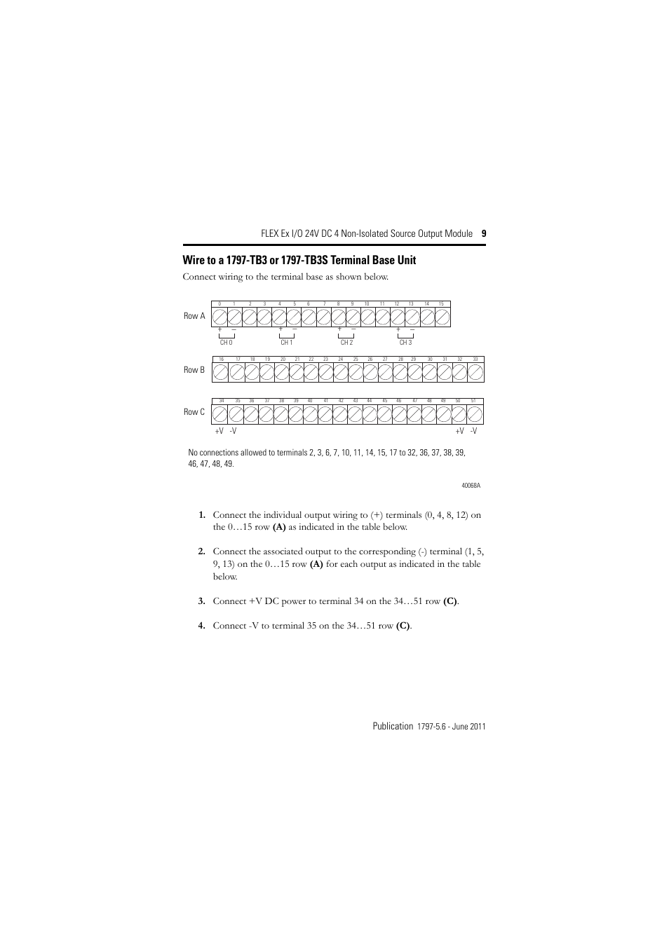 Wire to a 1797-tb3 or 1797-tb3s terminal base unit | Rockwell Automation 1797-OB4D FLEX Ex 24V DC Nonisolated Source 4 Output Module User Manual | Page 9 / 30