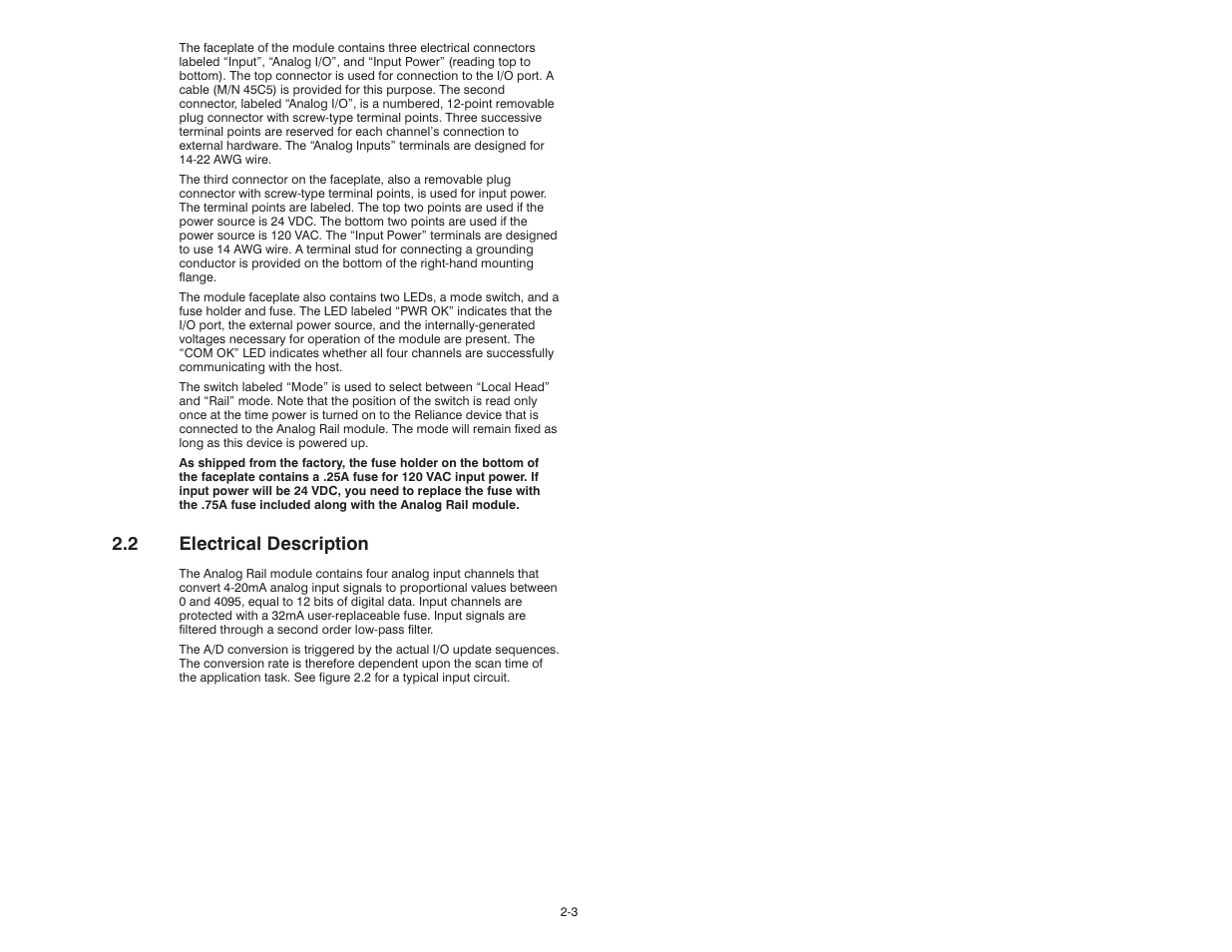 2 electrical description | Rockwell Automation 61C345 4 Input 4-20mA Analog Rail Module User Manual | Page 13 / 48