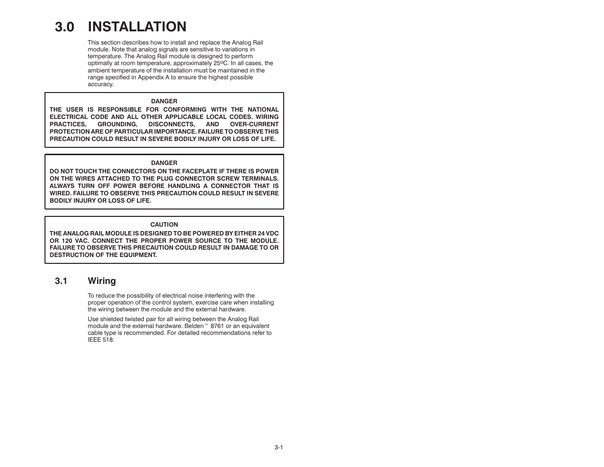 0 installation, 1 wiring | Rockwell Automation 61C345 4 Input 4-20mA Analog Rail Module User Manual | Page 15 / 48