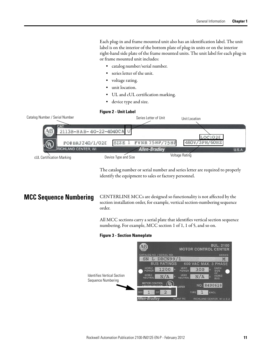 Mcc sequence numbering | Rockwell Automation 2100 CENTERLINE Low Voltage Motor Control Centers  User Manual | Page 11 / 112