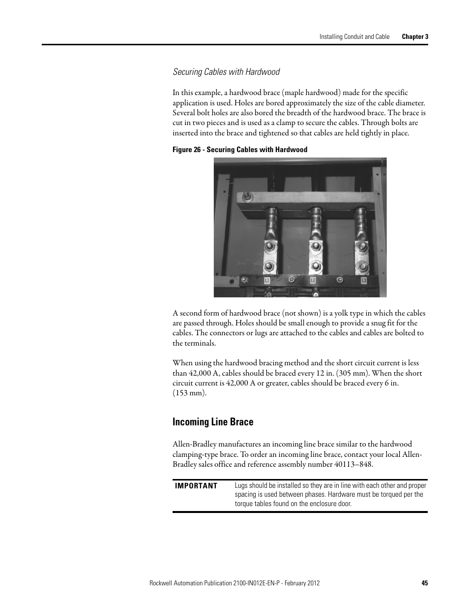 Incoming line brace | Rockwell Automation 2100 CENTERLINE Low Voltage Motor Control Centers  User Manual | Page 45 / 112