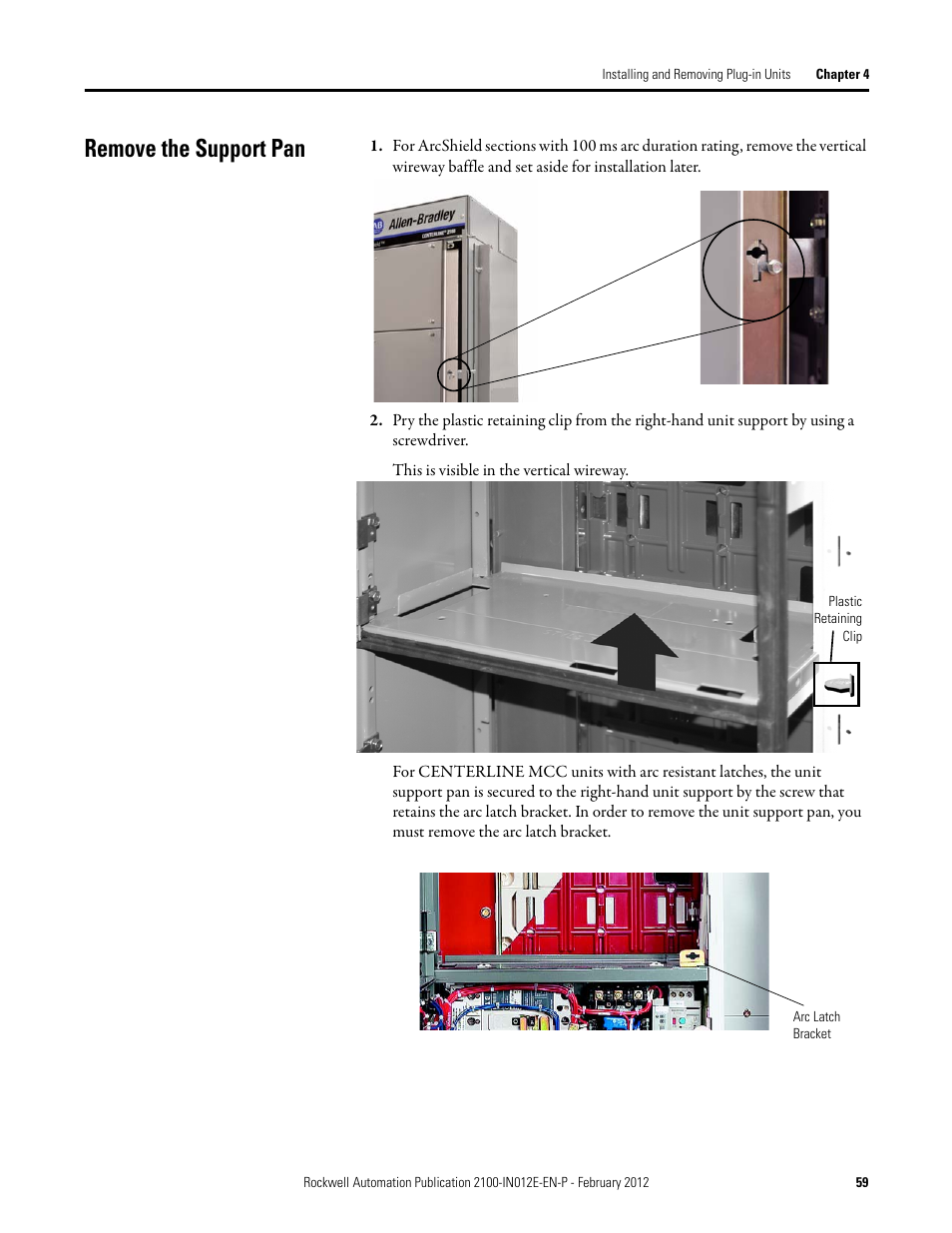 Remove the support pan | Rockwell Automation 2100 CENTERLINE Low Voltage Motor Control Centers  User Manual | Page 59 / 112